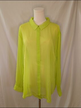 New Wildfang Empower Sheer Neon Green Long Sleeve Shirt Size 1X NWT